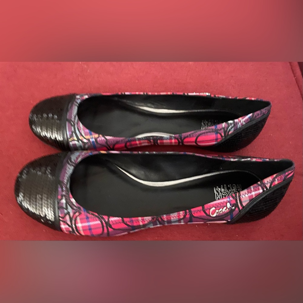 Coach Womens Poppy Tartan Sequin Shoes Ballet Style Flats SZ 9.5 A2788